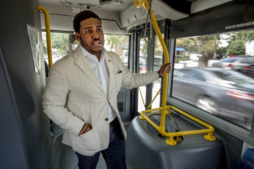 Keith Benjamin on a bus